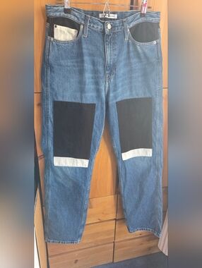Calvin Klein Mid Wash Denim Patchwork Jeans Straight Leg Size 31x30